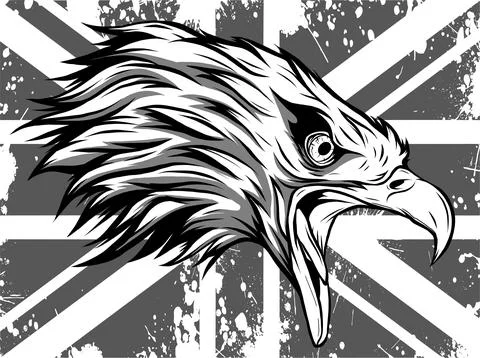 Monochrome head eagle on england flag vector illustration Stock Illustration