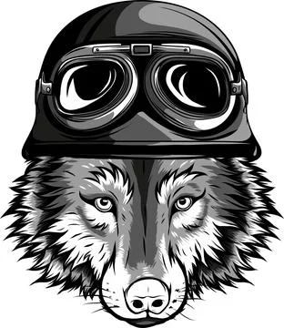 Monochrome head of a wolf with helmet vector illustration Stock Illustration