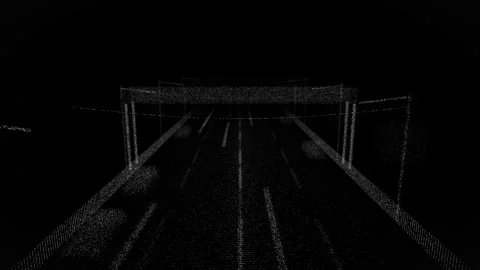 Monochrome highway lidar returns raw sensor point cloud corridor night scan Vídeos de archivo 344778639