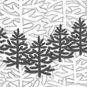 Monochrome horizontal seamless pattern with Christmas trees Stock Illustration