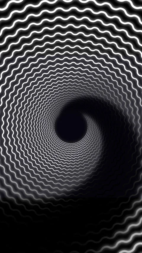 Monochrome hypnotic spiral rotating into a dark central void Vídeo Stock 337086838