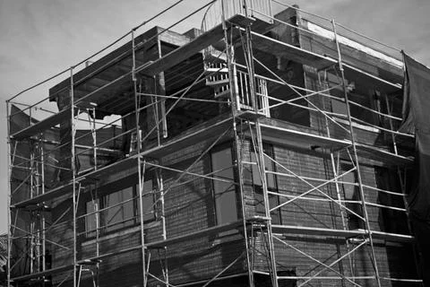 Monochrome image of building under construction Stock Photos