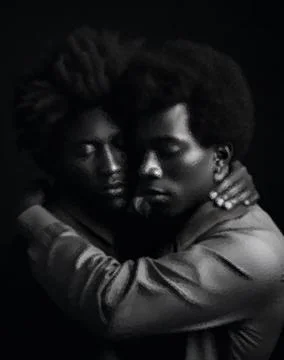 Monochrome image of two men hugging each other. The concept of happiness, love Stock Illustration