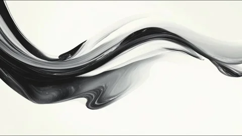Monochrome ink brush wave flowing across minimal canvas seamless loop hand .. Stockbeeldmateriaal 339791289