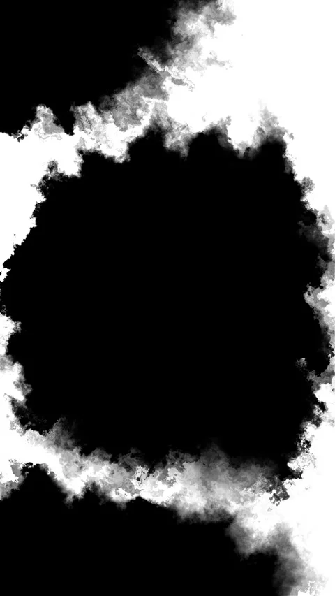 Monochrome ink smoke border visual black center, white cloud texture, rough abst Stock Footage 340410100
