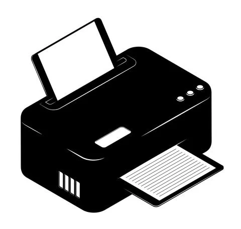 Monochrome inkjet printer. Printing documents in office using copiers. Black  Stock Illustration