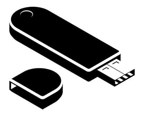 Monochrome Isometric USB flash drive with key to important digital data. Reli Stock Illustration