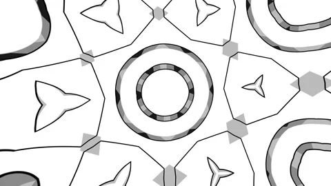 Monochrome Kaleidoscope Pattern with Abstract Geometric 3D Cartoon Forms Dynamic Stock Footage 340018609