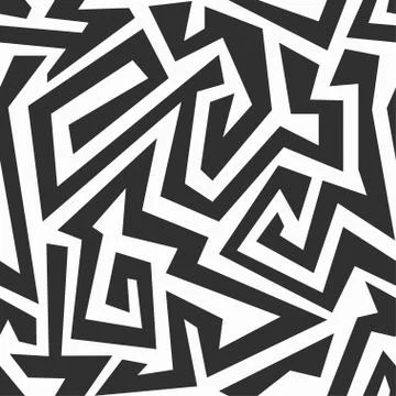 Monochrome labyrinth seamless pattern Stock Illustration