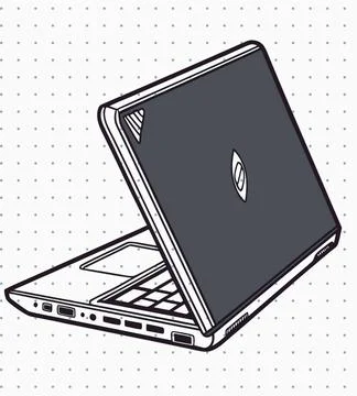 Monochrome laptop computer graphic asset in isometric line art style for web des 스톡 일러스트
