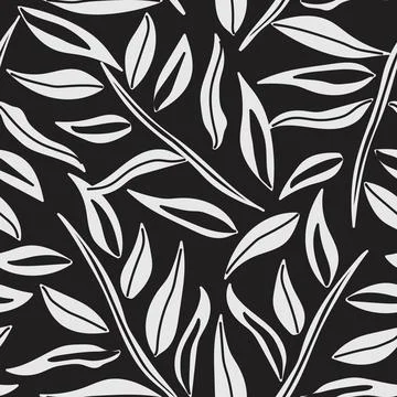 Monochrome Leaf Seamless Pattern Design Stock Illustration