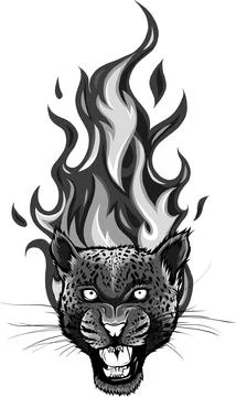 Monochrome leopard head with flames vector illustration design Illustrazione stock