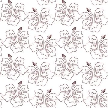 Monochrome linear pattern of hibiscus flowers seamless vector background Stock Illustration