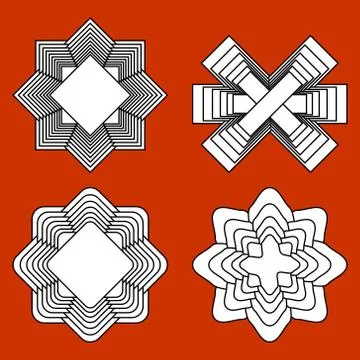 Monochrome logotype with spatial effect, 3d geometric shapes, set of four sin Stock Illustration