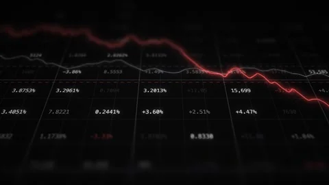 Monochrome market decline data floor red falling price line focus falloff fi Stock Footage 343239725