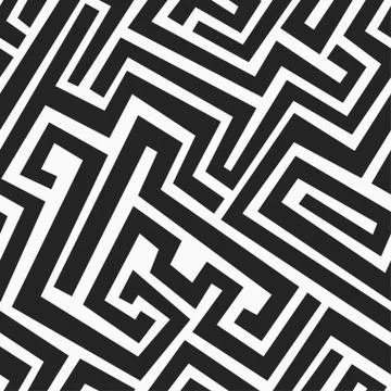 Monochrome maze seamless pattern Stock Illustration