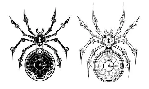 Monochrome mechanical spider Illustrazione stock