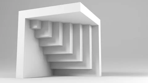 Monochrome minimalist composition featuring a white cube frame and layered .. Stockillustratie