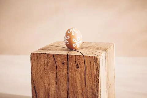 Monochrome minimalist Easter composition in spring warm pastel tones Stock Photos