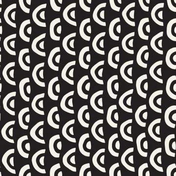 Monochrome minimalistic seamless pattern with arcs. Simple hand drawn texture Stock Illustration