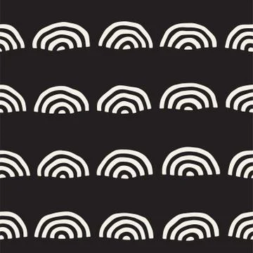 Monochrome minimalistic seamless pattern with arcs. Simple hand drawn texture Stock Illustration