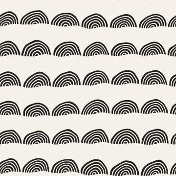 Monochrome minimalistic seamless pattern with arcs. Simple hand drawn texture Stockillustratie