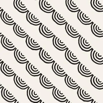 Monochrome minimalistic seamless pattern with arcs. Simple hand drawn texture イラスト素材