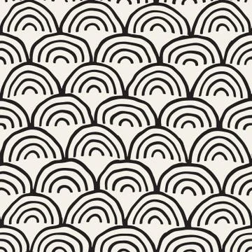 Monochrome minimalistic seamless pattern with arcs. Simple hand drawn texture Illustrazione stock