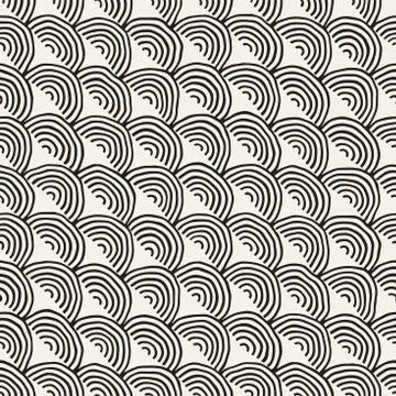 Monochrome minimalistic seamless pattern with arcs. Simple hand drawn texture イラスト素材