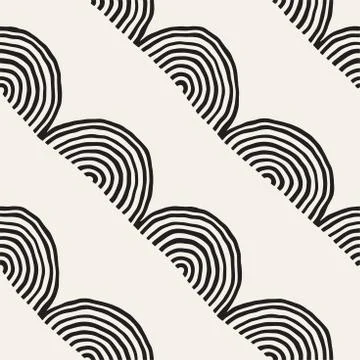 Monochrome minimalistic seamless pattern with arcs. Simple hand drawn textu.. Stock Illustration