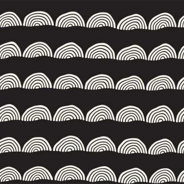 Monochrome minimalistic seamless pattern with arcs. Simple hand drawn textu.. Illustrazione stock