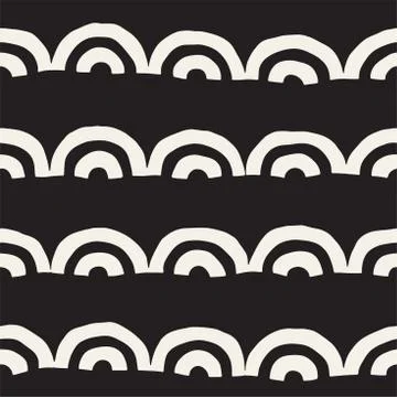 Monochrome minimalistic seamless pattern with arcs. Simple hand drawn textu.. Stock Illustration