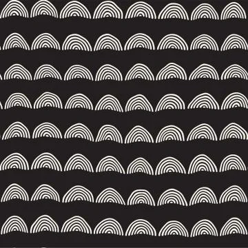 Monochrome minimalistic seamless pattern with arcs. Simple hand drawn textu.. Stock Illustration