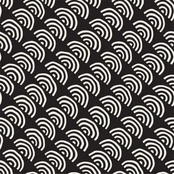 Monochrome minimalistic seamless pattern with arcs. Simple hand drawn textu.. Stock Illustration