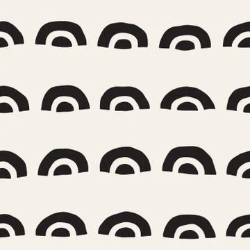 Monochrome minimalistic seamless pattern with arcs. Simple hand drawn textu.. Illustrazione stock
