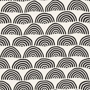Monochrome minimalistic seamless pattern with arcs. Simple hand drawn textu.. Stockillustratie