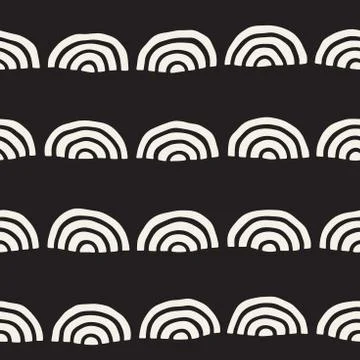 Monochrome minimalistic seamless pattern with arcs. Simple hand drawn textu.. Stock Illustration