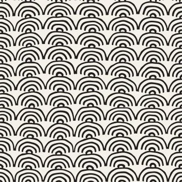 Monochrome minimalistic seamless pattern with arcs. Simple hand drawn textu.. Illustrazione stock