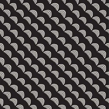 Monochrome minimalistic seamless pattern with arcs. Simple hand drawn textu.. Stock Illustration