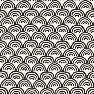 Monochrome minimalistic seamless pattern with arcs. Simple hand drawn textu.. Stock Illustration