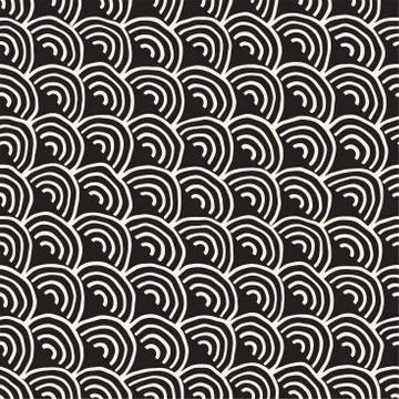 Monochrome minimalistic seamless pattern with arcs. Simple hand drawn textu.. Illustrazione stock