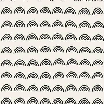 Monochrome minimalistic seamless pattern with arcs. Simple hand drawn textu.. Stock Illustration