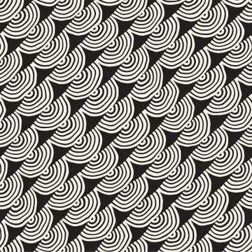 Monochrome minimalistic seamless pattern with arcs. Simple hand drawn textu.. Stock Illustration