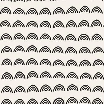 Monochrome minimalistic seamless pattern with arcs. Simple hand drawn textu.. Stock Illustration