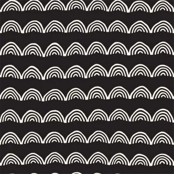 Monochrome minimalistic seamless pattern with arcs. Simple hand drawn textu.. Stock Illustration