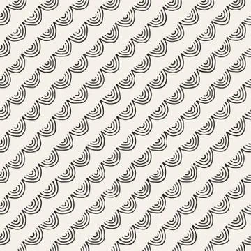 Monochrome minimalistic seamless pattern with arcs. Simple hand drawn textu.. Illustrazione stock