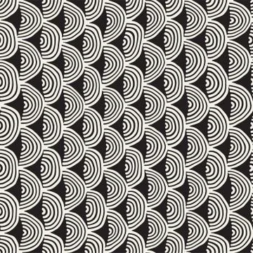 Monochrome minimalistic seamless pattern with arcs. Simple hand drawn textu.. Stockillustratie