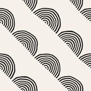 Monochrome minimalistic seamless pattern with arcs. Simple hand drawn textu.. Stock Illustration