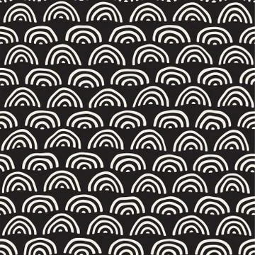 Monochrome minimalistic seamless pattern with arcs. Simple hand drawn textu.. Illustrazione stock