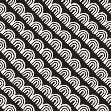 Monochrome minimalistic tribal seamless pattern with arc lines. Vector Stock Illustration